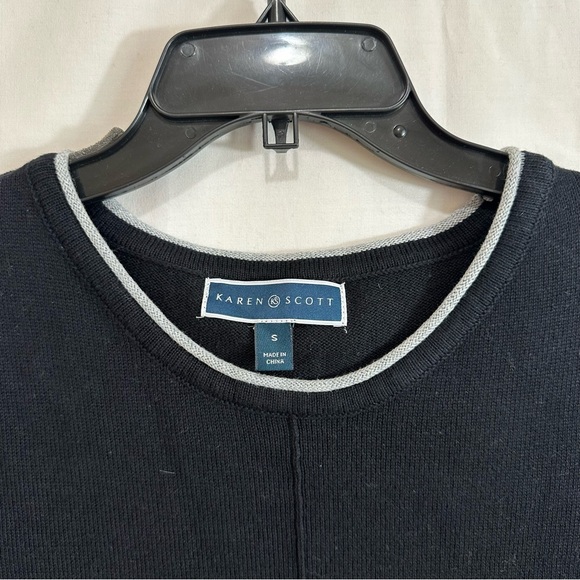 Karen Scott Womens Contrast Rollneck 3/4 Sleeve Cotton Sweater Black Grey Small - Picture 4 of 8